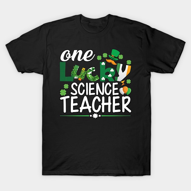 One Lucky Science Teacher Science Teacher Funny Green Cool T-Shirt by Meow_My_Cat